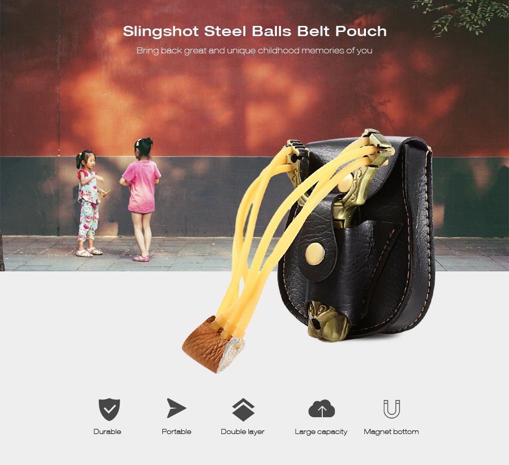 Outdoor Hunting PVC Catapult Slingshot Steel Balls Belt Bag Pouch Case Holster with Magnet Bottom