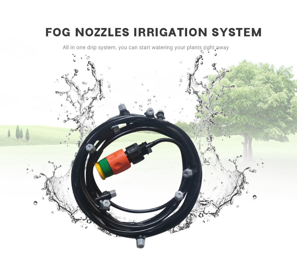 Fog Nozzles Irrigation System Misting Watering with 10M Garden Hose Spray Head Fog Nozzles Irrigation System Misting Watering with 10M Garden Hose Spray Head