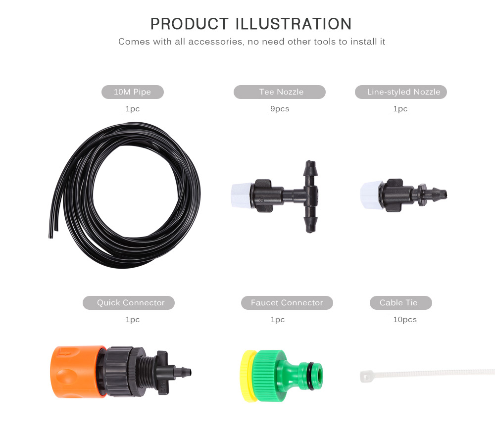 Fog Nozzles Irrigation System Misting Watering with 10M Garden Hose Spray Head