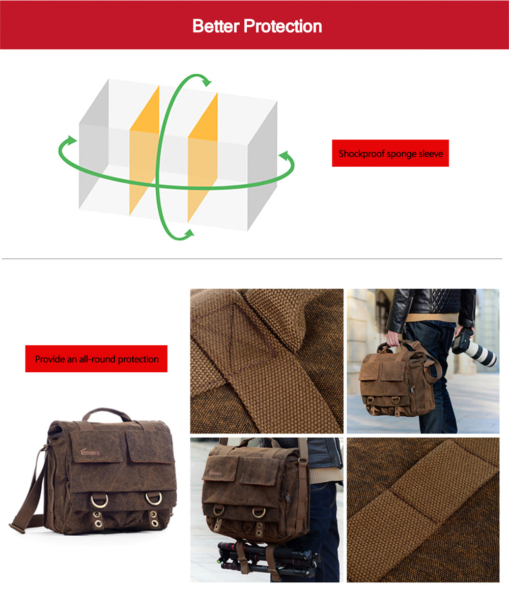 EIRMAI SS05 Compact Water-resistant Canvas Camera Bag with Rain Cover for DSLR Lens Accessory EIRMAI SS05 Compact Water-resistant Canvas Camera Bag with Rain Cover for DSLR Lens Accessory