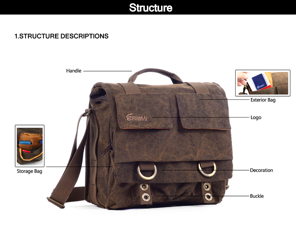 EIRMAI SS05 Compact Water-resistant Canvas Camera Bag with Rain Cover for DSLR Lens Accessory EIRMAI SS05 Compact Water-resistant Canvas Camera Bag with Rain Cover for DSLR Lens Accessory