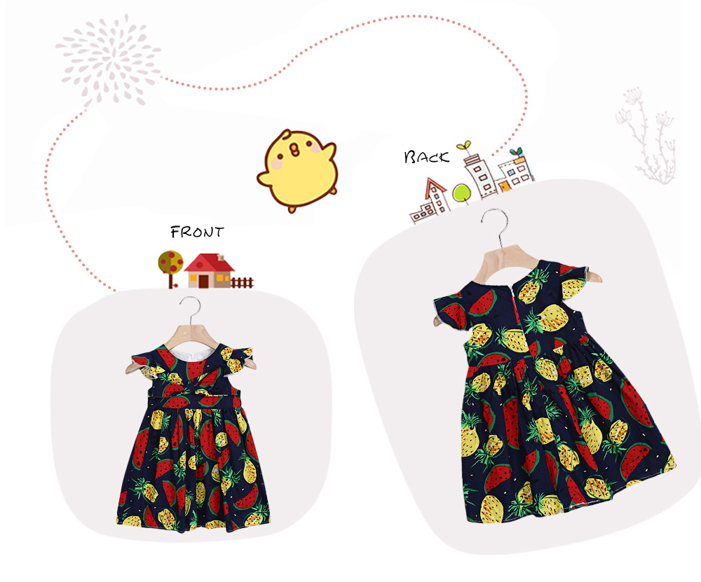 kimocat 2pcs Ruffle Sleeve Bowknot Watermelon Pineapple Pattern Dress Hat for Girls