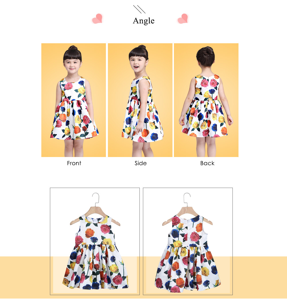 kimocat Sleeveless Scoop Neck Zipper Floral Print Kid Tank Dress for Girls