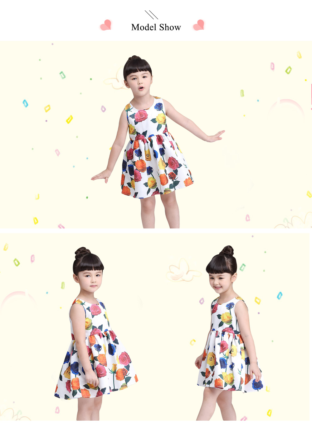 kimocat Sleeveless Scoop Neck Zipper Floral Print Kid Tank Dress for Girls