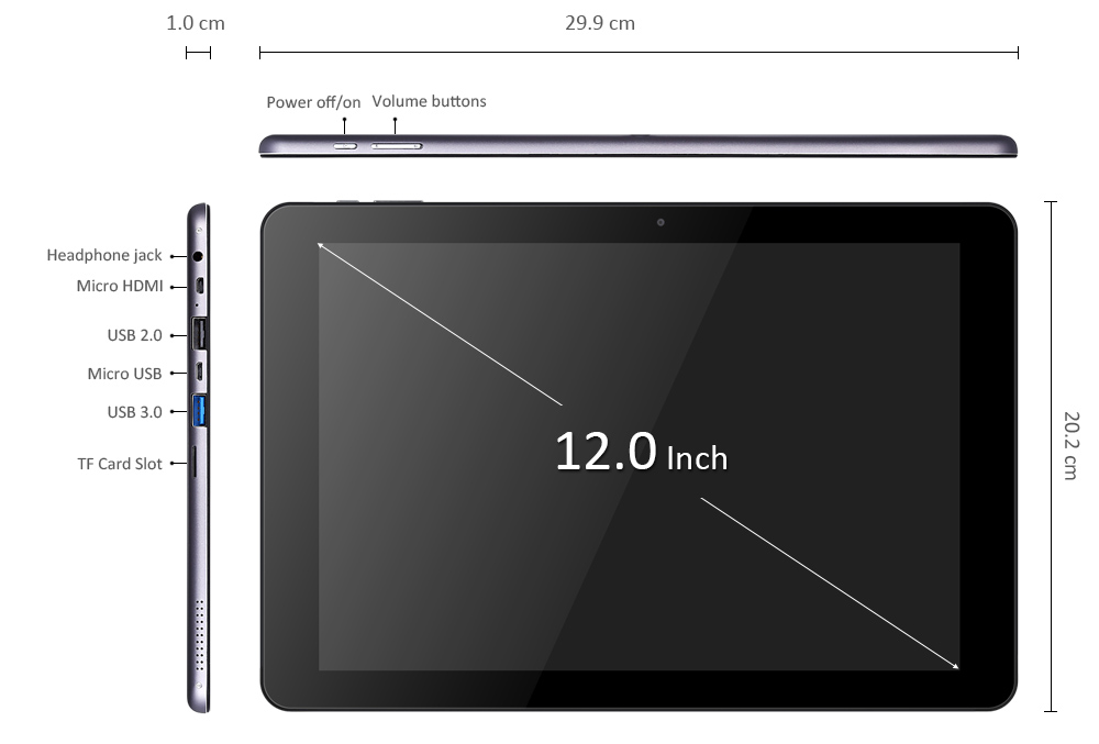 Chuwi Hi12 12.0 inch Tablet PC Windows 10 + Android 5.1 Intel Cherry Trail Z8350 64bit Quad Core 1.44GHz 2160 x 1440 IPS Screen 4GB RAM 64GB ROM Bluetooth 4.0