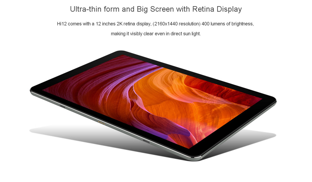 Chuwi Hi12 12.0 inch Tablet PC Windows 10 + Android 5.1 Intel Cherry Trail Z8350 64bit Quad Core 1.44GHz 2160 x 1440 IPS Screen 4GB RAM 64GB ROM Bluetooth 4.0