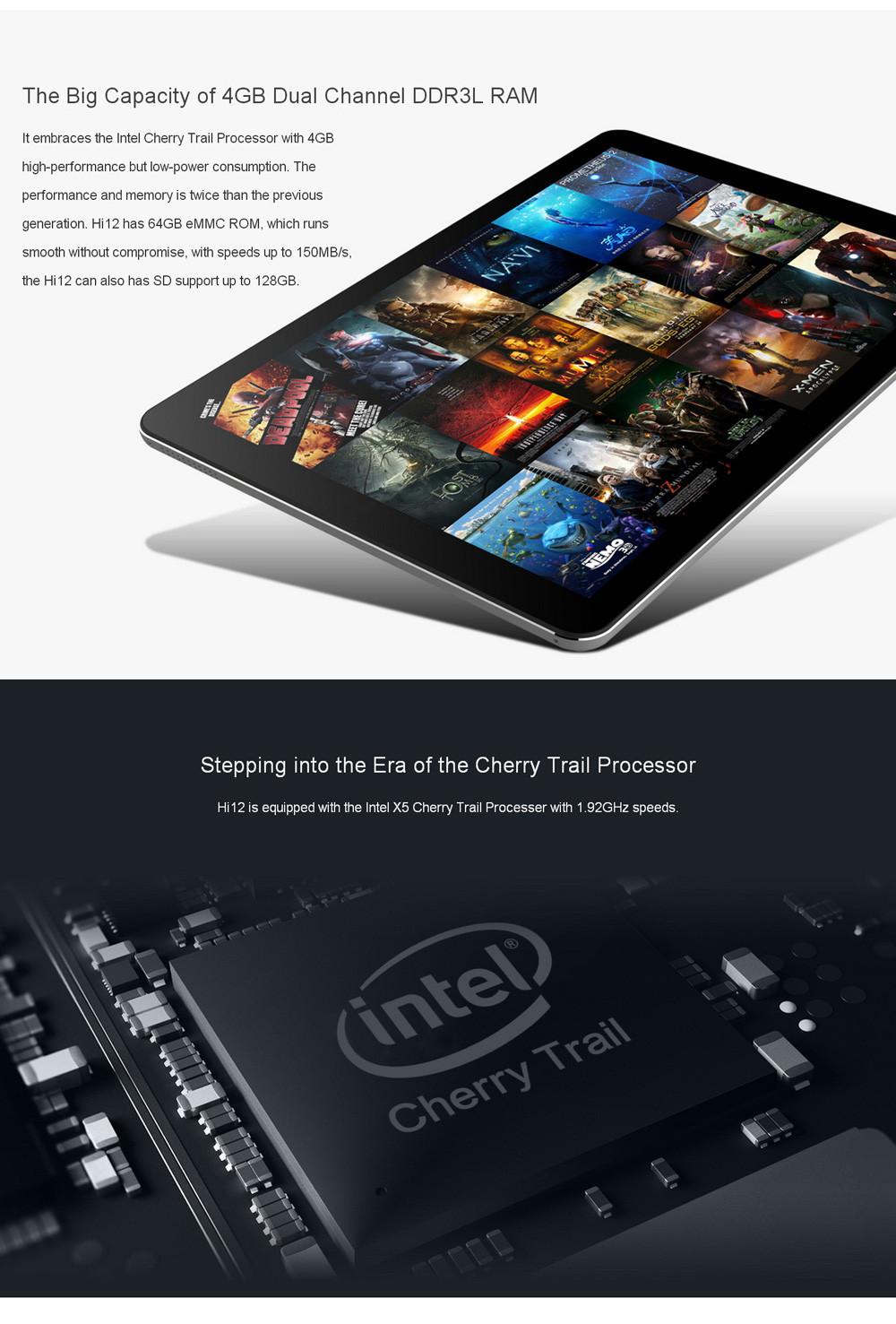 Chuwi Hi12 12.0 inch Tablet PC Windows 10 + Android 5.1 Intel Cherry Trail Z8350 64bit Quad Core 1.44GHz 2160 x 1440 IPS Screen 4GB RAM 64GB ROM Bluetooth 4.0