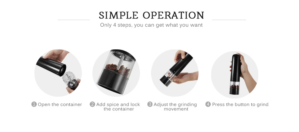 TIANFUXING Electric ABS Plastic Pepper Spice Grinder with Adjustable Ceramic Mill