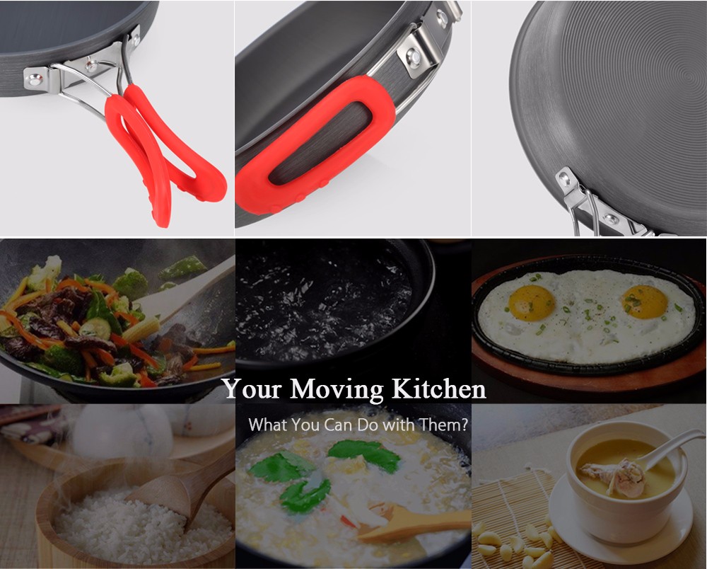 ALOCS CW - C19T Alumina Portable Ultralight 2 - 3 People Cooking Kit Cookware Set Pot Pan Kettle Dishcloth for Camping Picnic Hiking ALOCS CW - C19T Alumina Portable Ultralight 2 - 3 People Cooking Kit Cookware Set Pot Pan Kettle Dishcloth for Camping Picnic Hiking