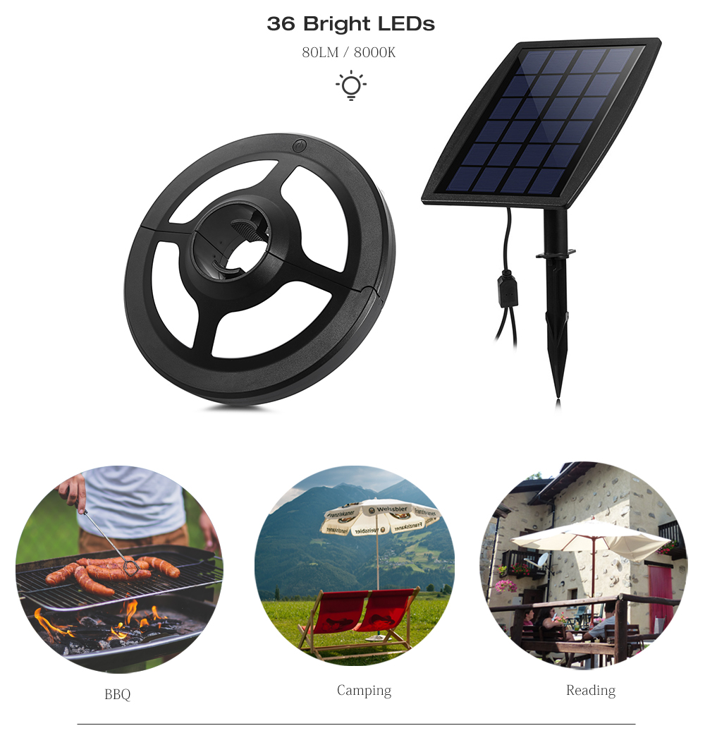 36 LEDs Patio Umbrella Light 2.5W 6V Solar Panel and USB Rechargeable Lamp for Camping Tent Outdoor Use 36 LEDs Patio Umbrella Light 2.5W 6V Solar Panel and USB Rechargeable Lamp for Camping Tent Outdoor Use