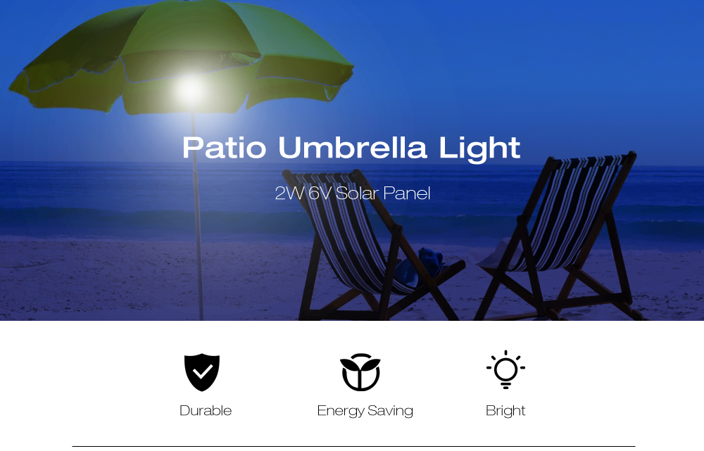 36 LEDs Patio Umbrella Light 2W 6V Solar Panel and USB Rechargeable Lamp for Camping Tent Outdoor Use 36 LEDs Patio Umbrella Light 2W 6V Solar Panel and USB Rechargeable Lamp for Camping Tent Outdoor Use