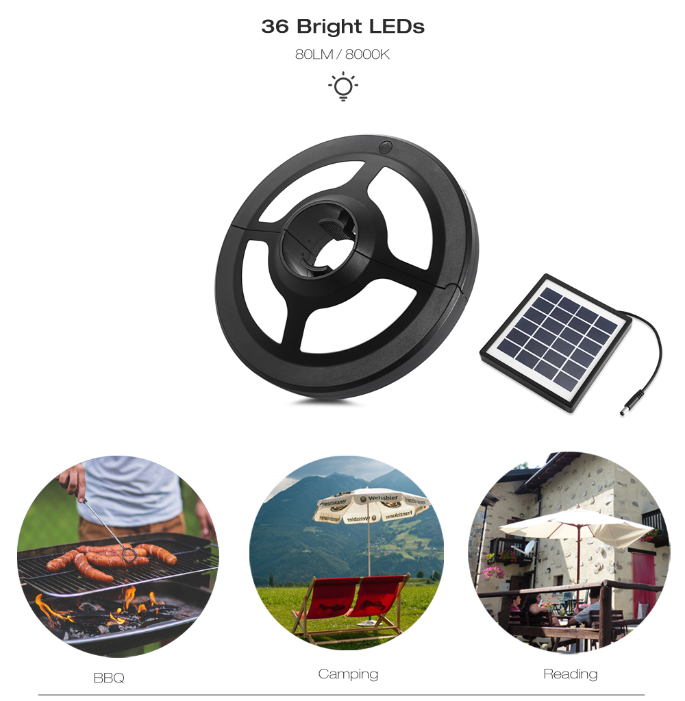 36 LEDs Patio Umbrella Light 2W 6V Solar Panel and USB Rechargeable Lamp for Camping Tent Outdoor Use 36 LEDs Patio Umbrella Light 2W 6V Solar Panel and USB Rechargeable Lamp for Camping Tent Outdoor Use
