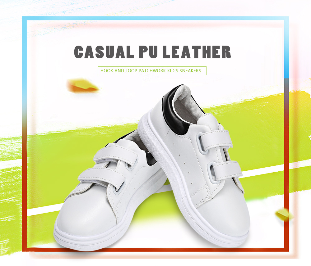 Casual PU Leather Hook and Loop Patchwork Design Kid's Athletic Shoes