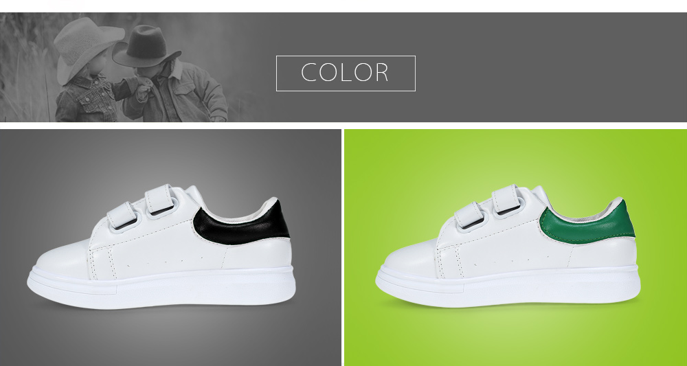 Casual PU Leather Hook and Loop Patchwork Design Kid's Athletic Shoes