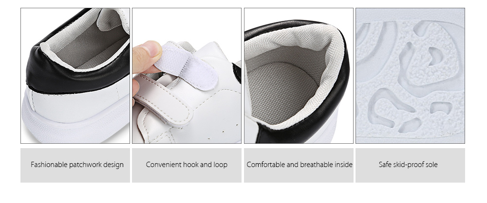 Casual PU Leather Hook and Loop Patchwork Design Kid's Athletic Shoes