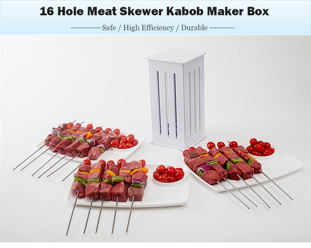 Portable ABS 16 Hole Meat Skewer Kabob Maker Box Barbecue Tool