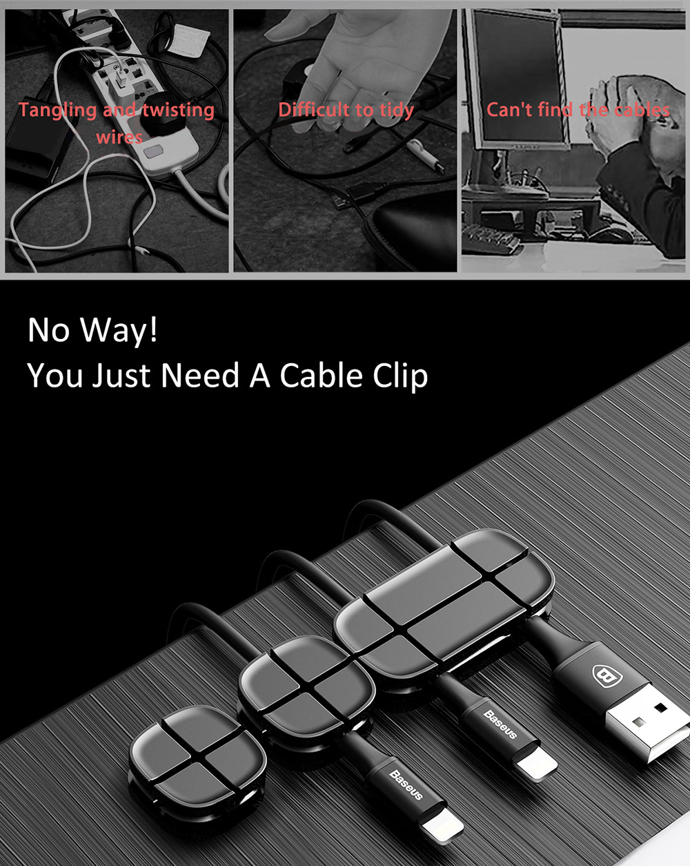 Baseus Cross Peas Cable Clip Desktop Cord Storage Management Silicon Charger Wire Organizer Holder