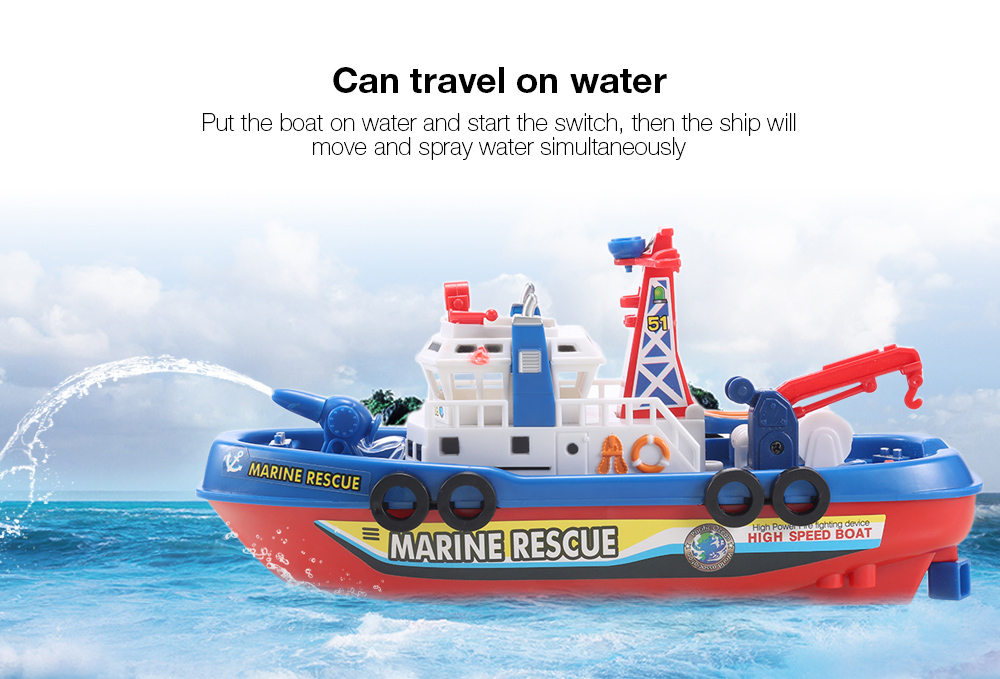 High Speed Music Light Electric Marine Rescue Fire Fighting Boat Non-remote Toy