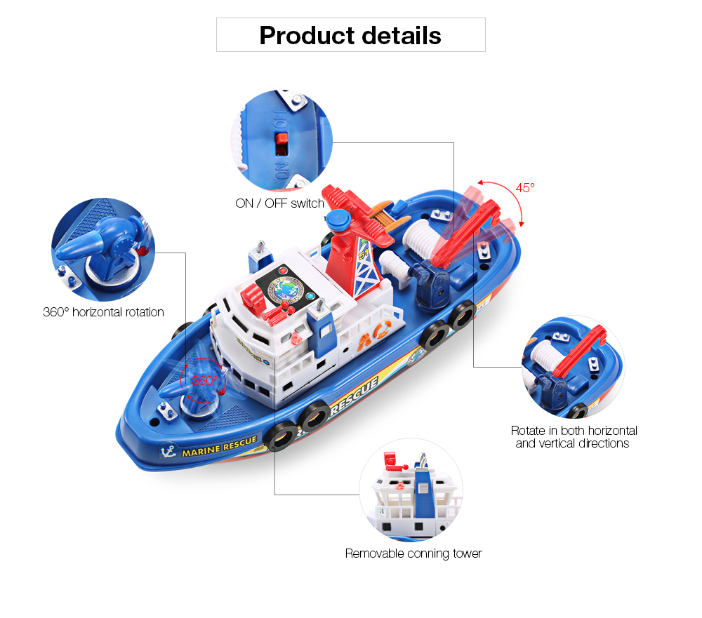 High Speed Music Light Electric Marine Rescue Fire Fighting Boat Non-remote Toy