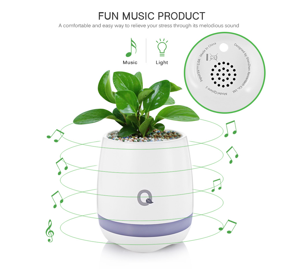 Qplant Smart Touch Music Flowerpot Rechargeable Wireless for Bedroom Office Living Room