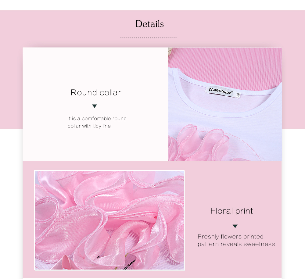 keaiyouhuo Girls Clothing Set Floral Print T-shirt Mesh Layered Bubble Skirt with Bowknot