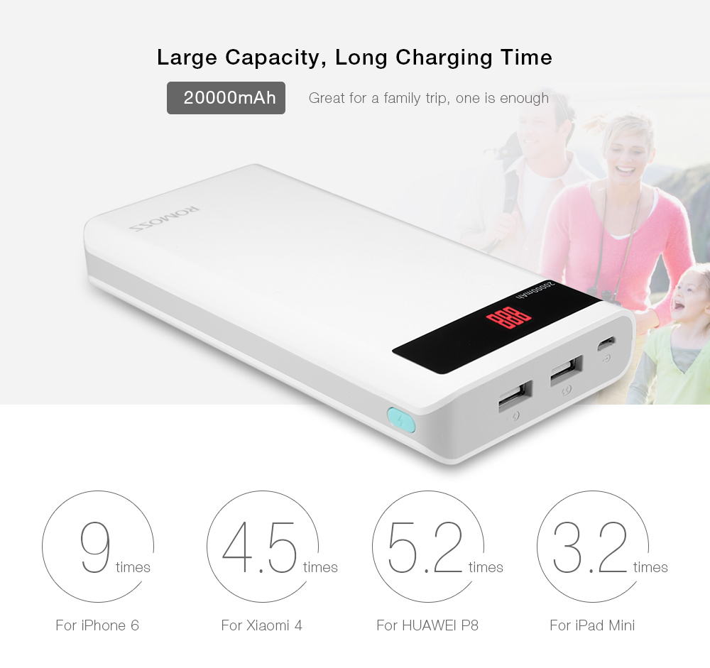 ROMOSS Sense 6P 20000mAh Power Bank Portable External Battery 2.1A Fast Charging with LED Digital Display Dual USB ROMOSS Sense 6P 20000mAh Power Bank Portable External Battery 2.1A Fast Charging with LED Digital Display Dual USB