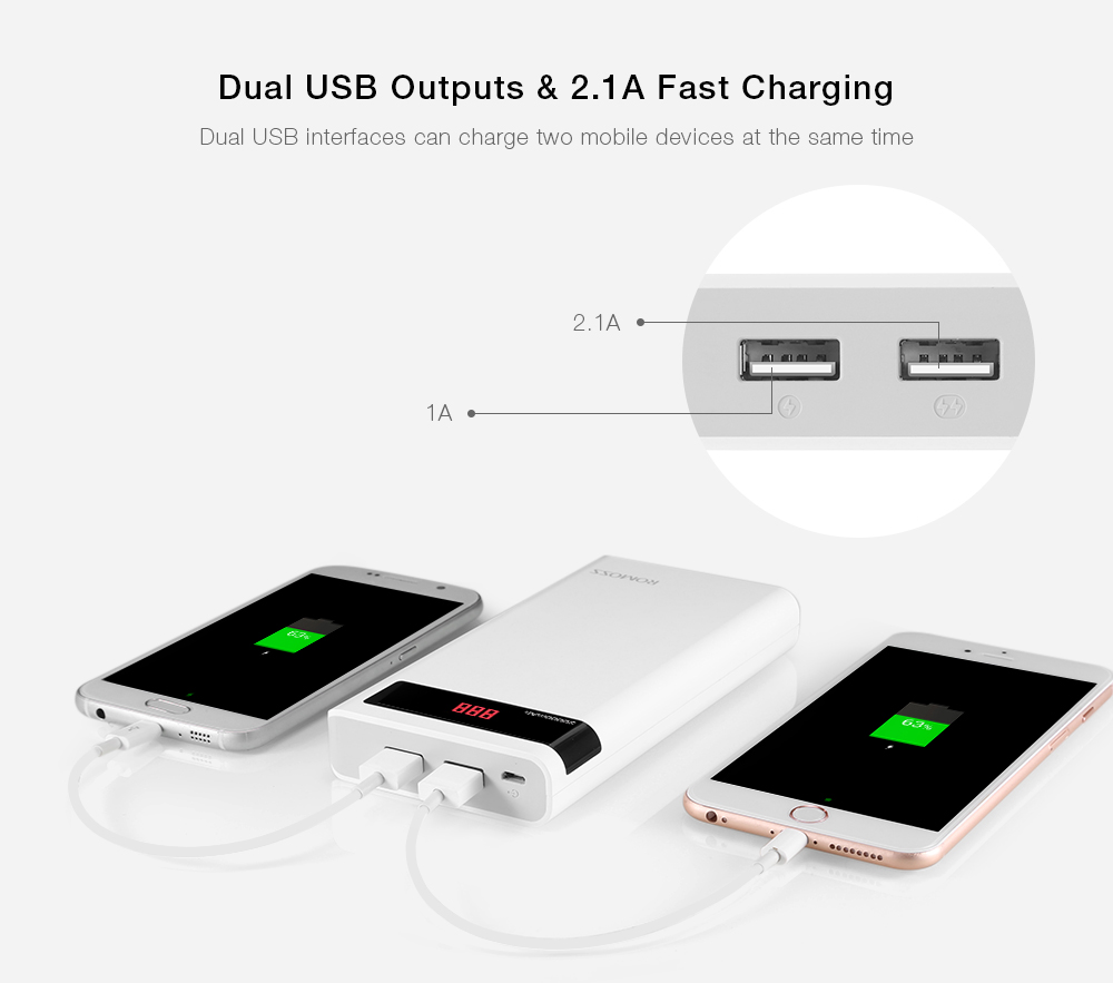 ROMOSS Sense 6P 20000mAh Power Bank Portable External Battery 2.1A Fast Charging with LED Digital Display Dual USB ROMOSS Sense 6P 20000mAh Power Bank Portable External Battery 2.1A Fast Charging with LED Digital Display Dual USB