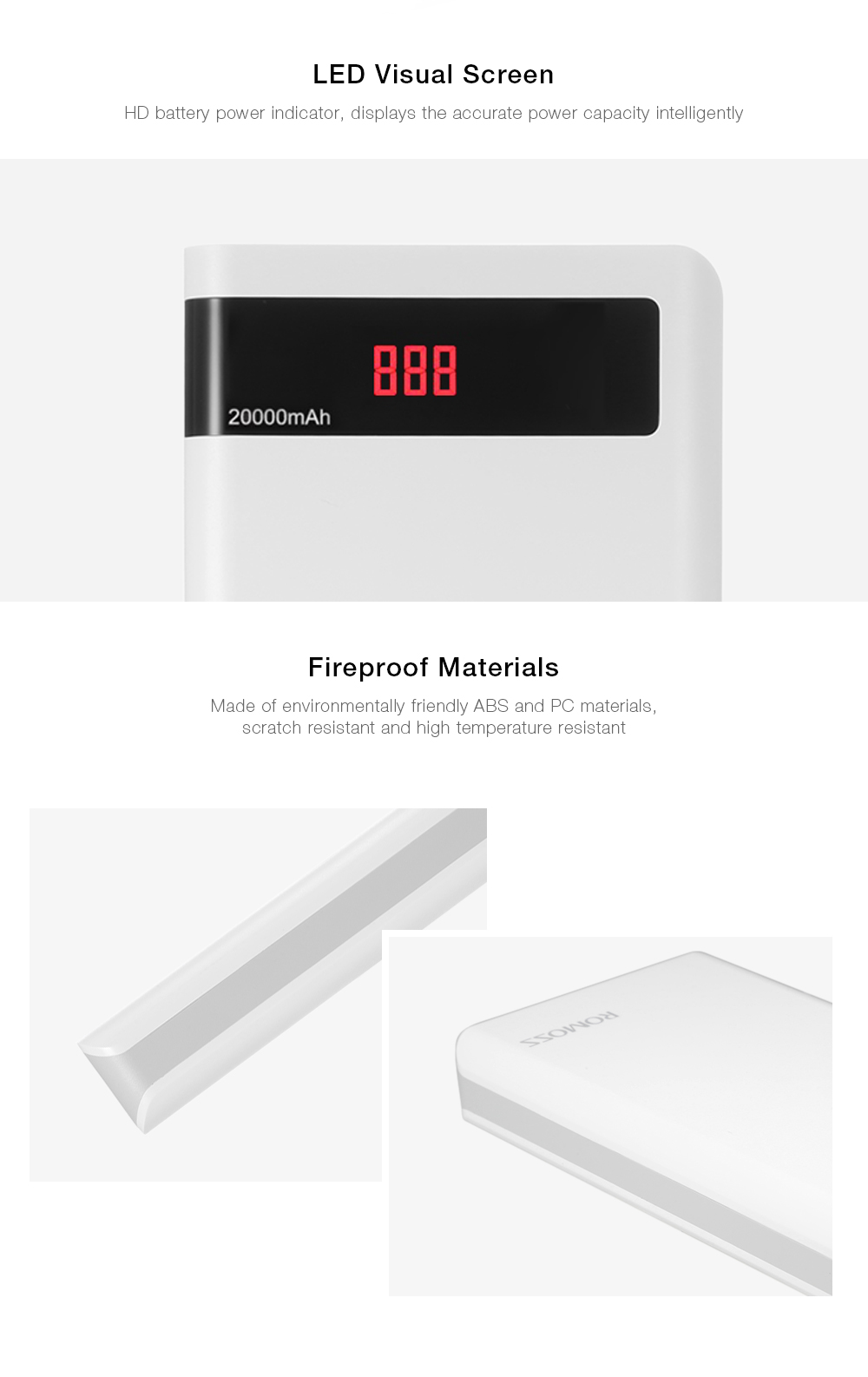 ROMOSS Sense 6P 20000mAh Power Bank Portable External Battery 2.1A Fast Charging with LED Digital Display Dual USB ROMOSS Sense 6P 20000mAh Power Bank Portable External Battery 2.1A Fast Charging with LED Digital Display Dual USB