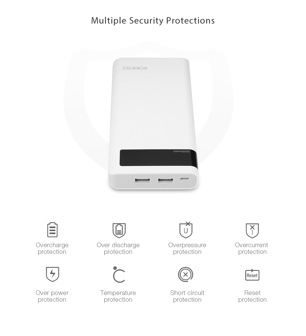 ROMOSS Sense 6P 20000mAh Power Bank Portable External Battery 2.1A Fast Charging with LED Digital Display Dual USB ROMOSS Sense 6P 20000mAh Power Bank Portable External Battery 2.1A Fast Charging with LED Digital Display Dual USB