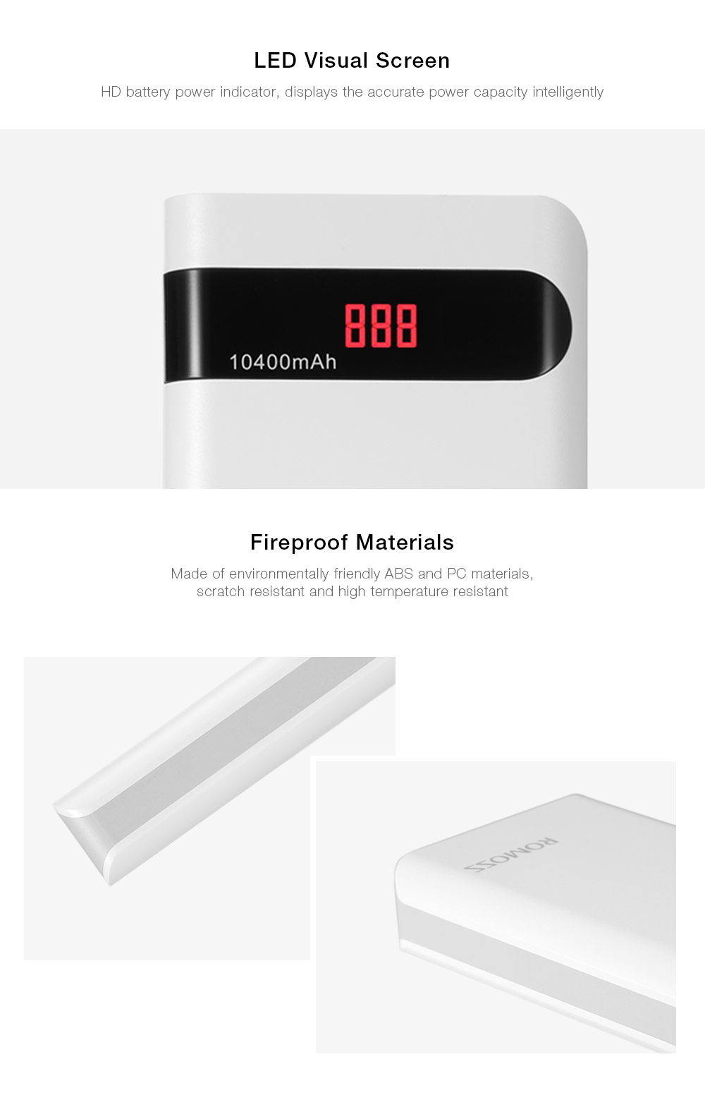 ROMOSS Sense 4P 10400mAh Power Bank Portable External Battery 2.1A Fast Charging with LED Digital Display Dual USB ROMOSS Sense 4P 10400mAh Power Bank Portable External Battery 2.1A Fast Charging with LED Digital Display Dual USB