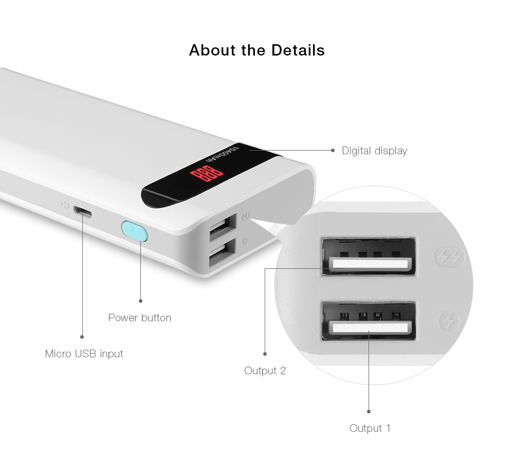 ROMOSS Sense 4P 10400mAh Power Bank Portable External Battery 2.1A Fast Charging with LED Digital Display Dual USB