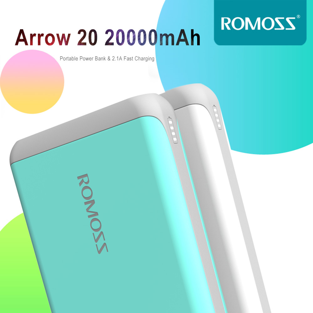 ROMOSS Arrow 20 20000mAh Portable Power Bank 2.1A Fast Charging Dual USB External Battery Charger ROMOSS Arrow 20 20000mAh Portable Power Bank 2.1A Fast Charging Dual USB External Battery Charger