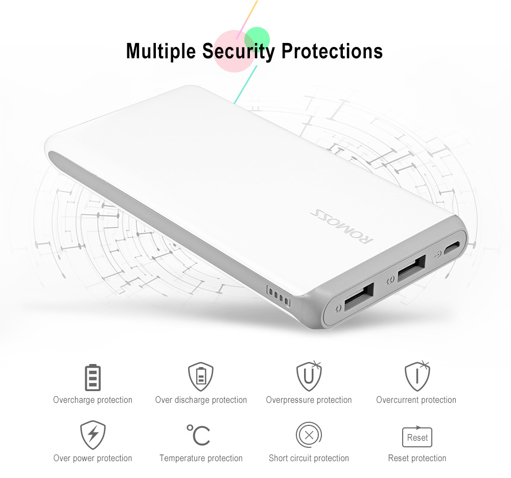 ROMOSS Arrow 10 10000mAh Portable Power Bank 2.1A Fast Charging Dual USB External Battery Charger ROMOSS Arrow 10 10000mAh Portable Power Bank 2.1A Fast Charging Dual USB External Battery Charger