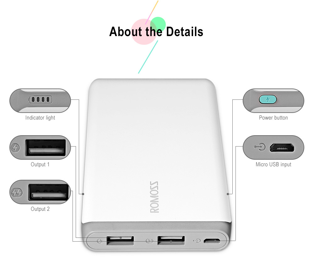 ROMOSS Arrow 10 10000mAh Portable Power Bank 2.1A Fast Charging Dual USB External Battery Charger ROMOSS Arrow 10 10000mAh Portable Power Bank 2.1A Fast Charging Dual USB External Battery Charger