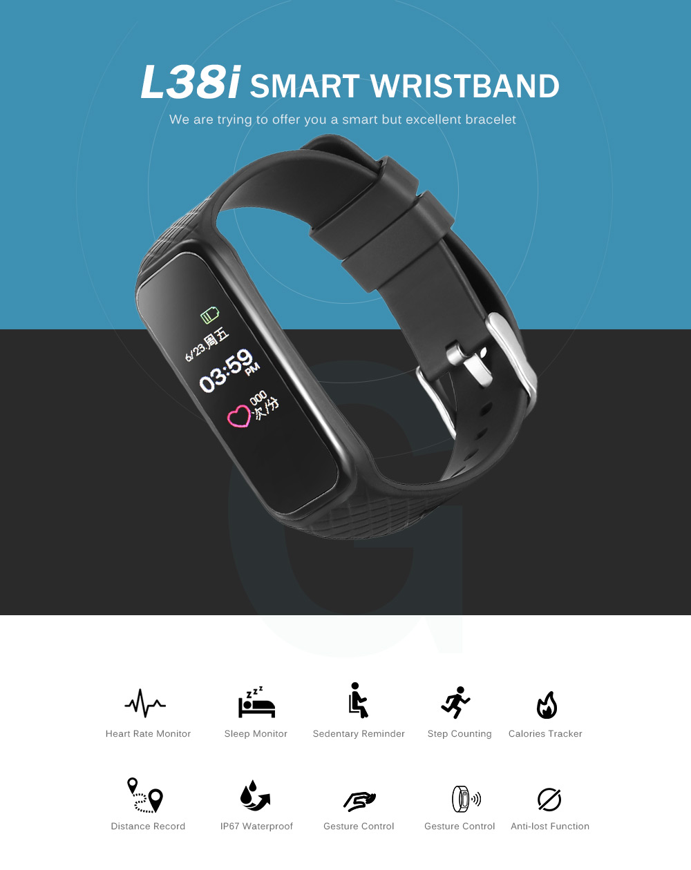 L38i Colorful TFT Screen Heart Rate Monitor Smart Bracelet L38i Colorful TFT Screen Heart Rate Monitor Smart Bracelet