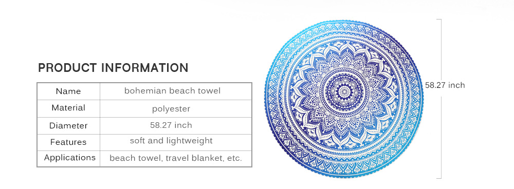 148x 148cm Round Bohemian Style Thin Chiffon Beach Towel Wall Hanging Home Decor