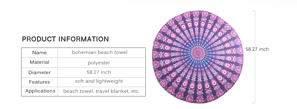 148x 148cm Round Tapestry Bohemian Beach Yoga Towel Wall Hanging Home Decor