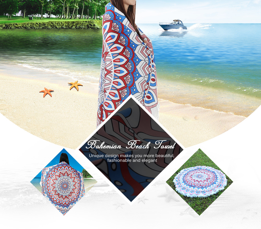 150 x 150cm Round Tassel Tapestry Bohemian Summer Beach Towel Mat 150 x 150cm Round Tassel Tapestry Bohemian Summer Beach Towel Mat