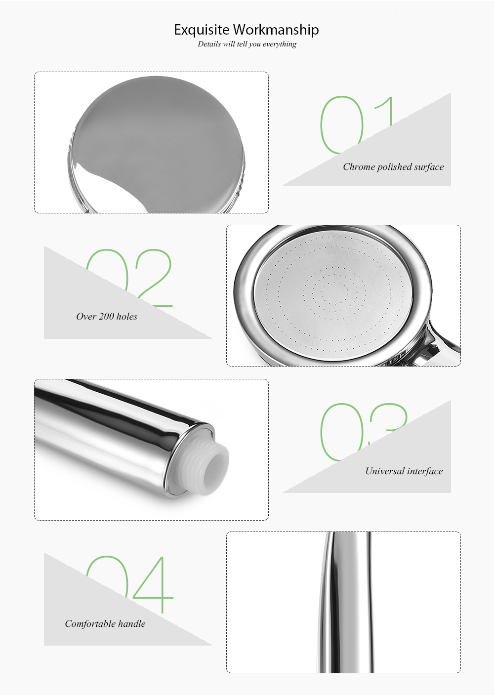 Detachable High Pressure Handheld Shower Head Chrome Finish Detachable High Pressure Handheld Shower Head Chrome Finish