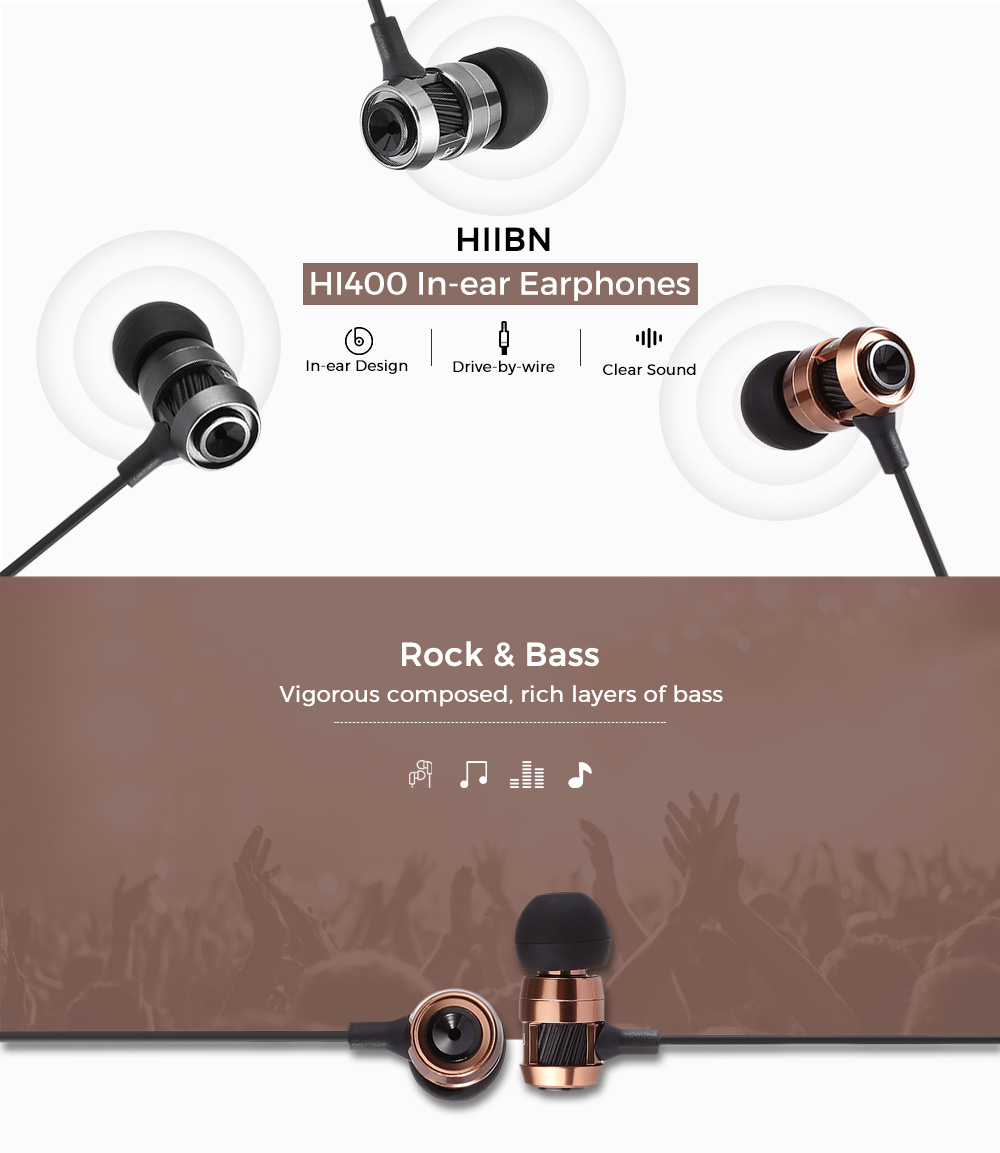 HIIBN HI400 3.5MM Rock Bass Stereo Wired In-ear Music Earphones HIIBN HI400 3.5MM Rock Bass Stereo Wired In-ear Music Earphones