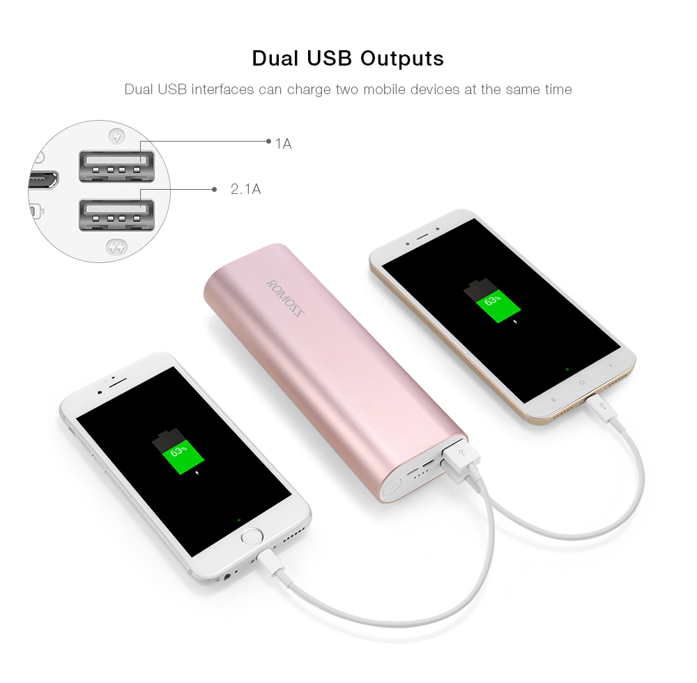 ROMOSS ACE20 20000mAh Power Bank 8 Pin Micro USB Input Dual USB Output 2.1A Fast Charging Aluminum External Battery Charger ROMOSS ACE20 20000mAh Power Bank 8 Pin Micro USB Input Dual USB Output 2.1A Fast Charging Aluminum External Battery Charger