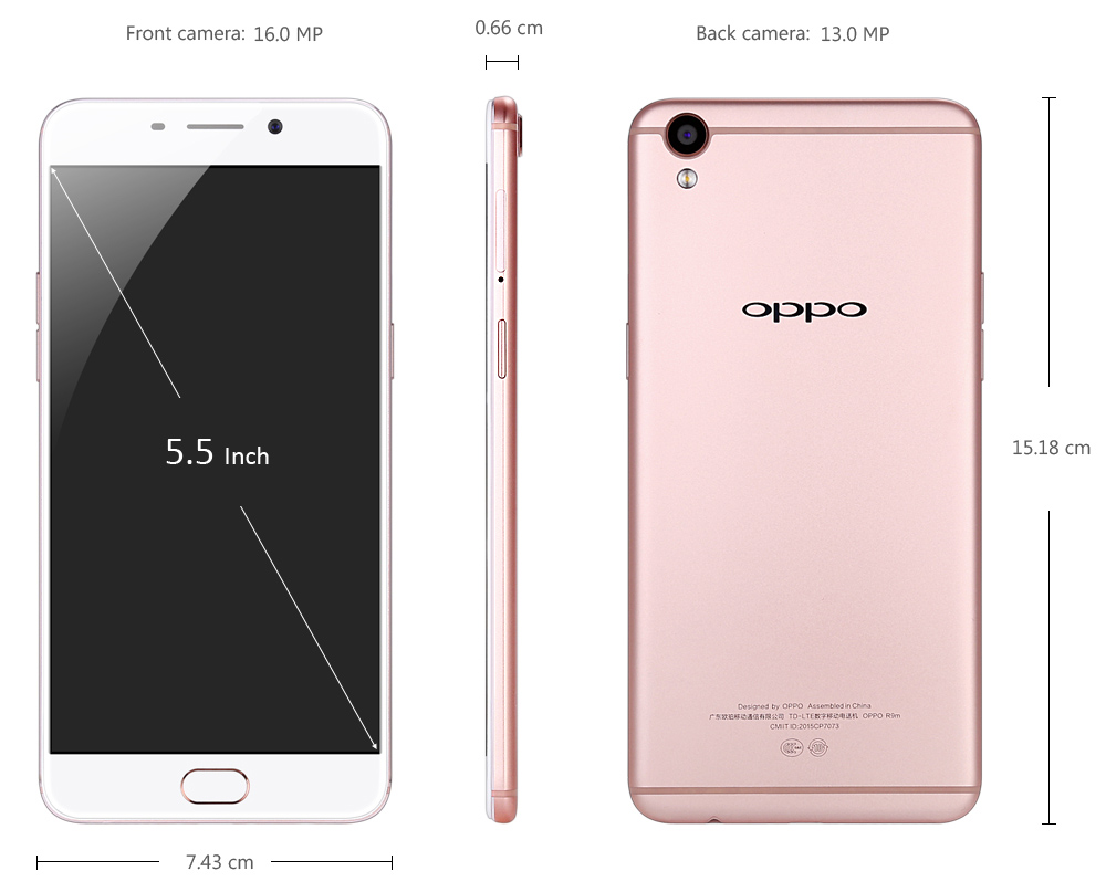 OPPO R9 5.5 inch Android 5.1 4G Phablet MTK6755 Octa Core 2.0GHz 4GB RAM 64GB ROM 13.0MP + 16.0MP Cameras Hall Sensor Fingerprint Touch Sensor