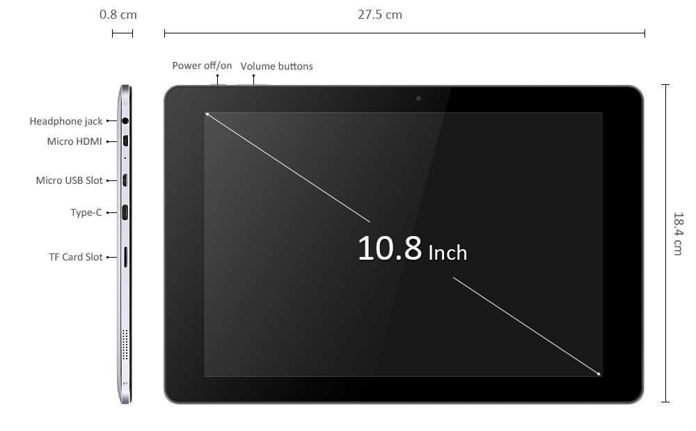 CHUWI HI10 PLUS 10.8 inch Windows 10 + Android 5.1 Tablet PC Intel Cherry Trail X5 Z8350 Quad Core 1.44GHz 4GB RAM 64GB ROM Type-C HDMI