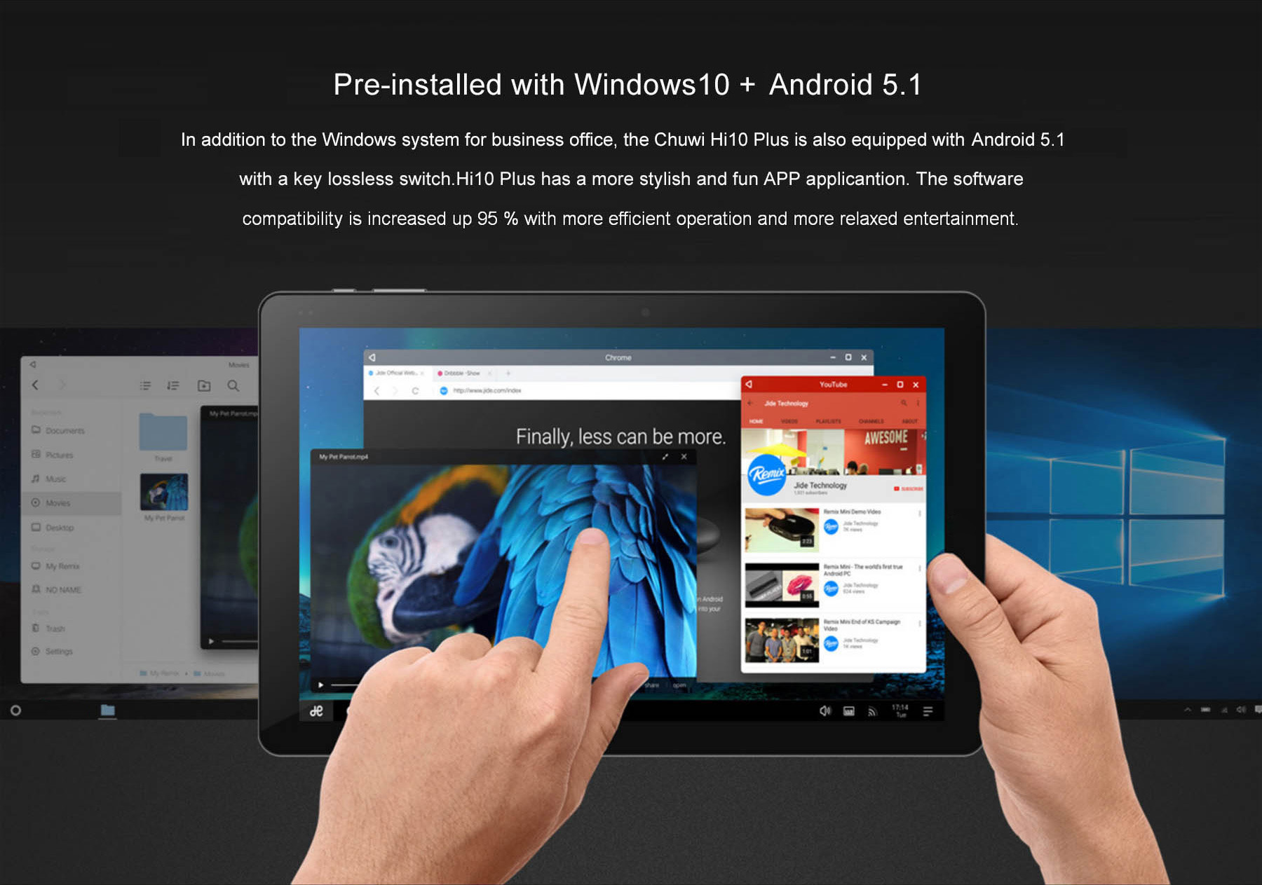 CHUWI HI10 PLUS 10.8 inch Windows 10 + Android 5.1 Tablet PC Intel Cherry Trail X5 Z8350 Quad Core 1.44GHz 4GB RAM 64GB ROM Type-C HDMI