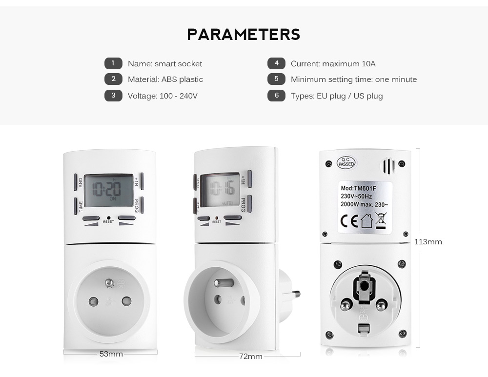 7-day Digital Programmable Smart Wall Socket Plug-in Timer Switch