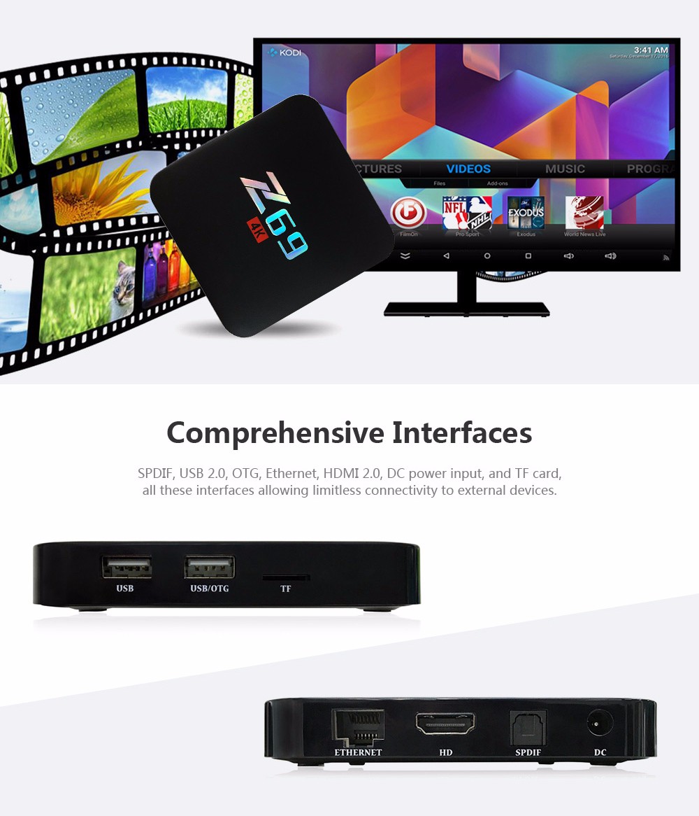Z69 Android 6.0 TV Box Amlogic S905X Quad Core CPU Streaming Media Player