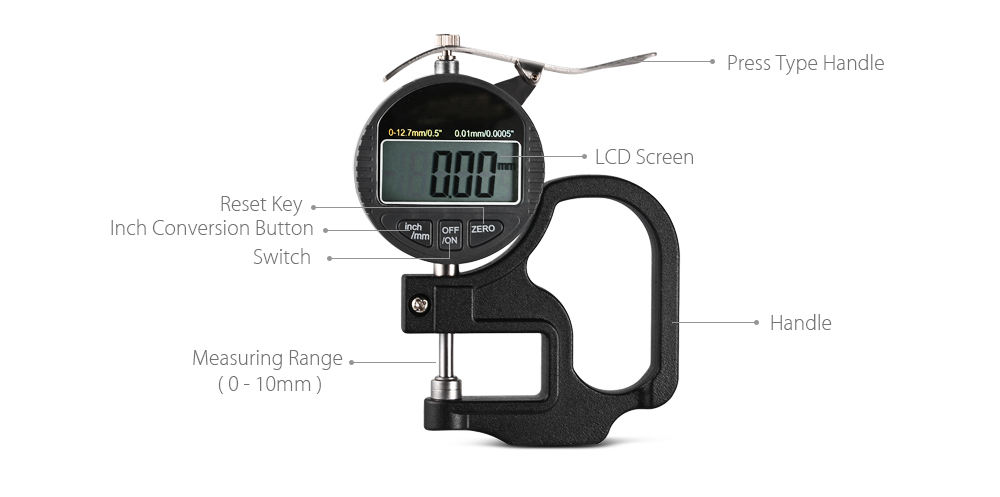 Press Type Centesimal LCD Digital Thickness Gauge for Paper Cloth Press Type Centesimal LCD Digital Thickness Gauge for Paper Cloth