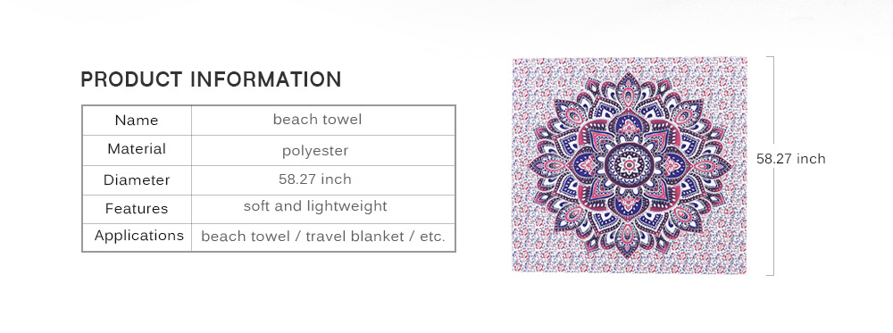 148 x 148cm Lotus Pattern Beach Towel Wall Tapestry Home Decor