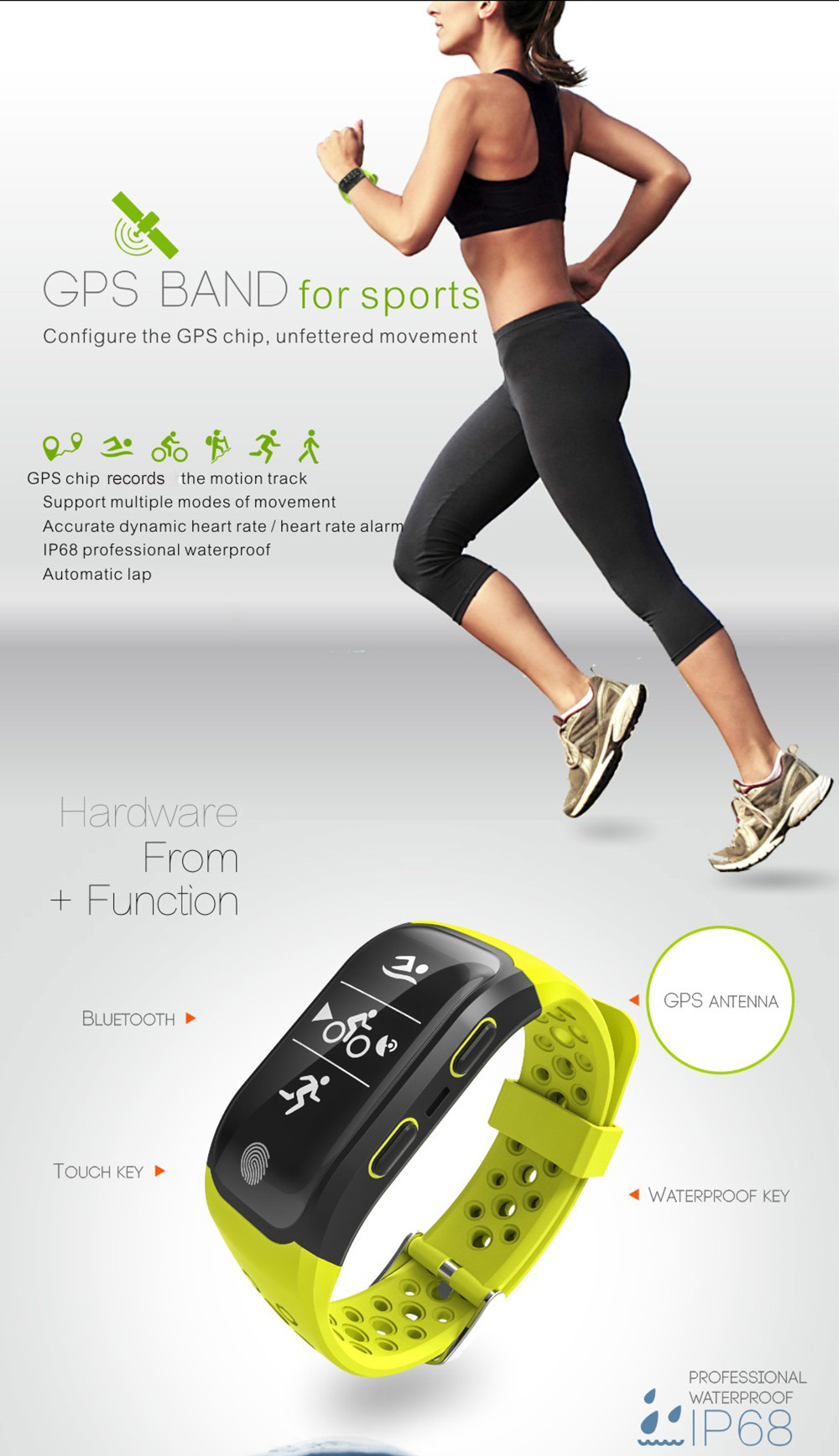 S908 GPS Smartband Heart Rate / Sleep Monitor Sedentary Reminder Pedometer IP68 Waterproof