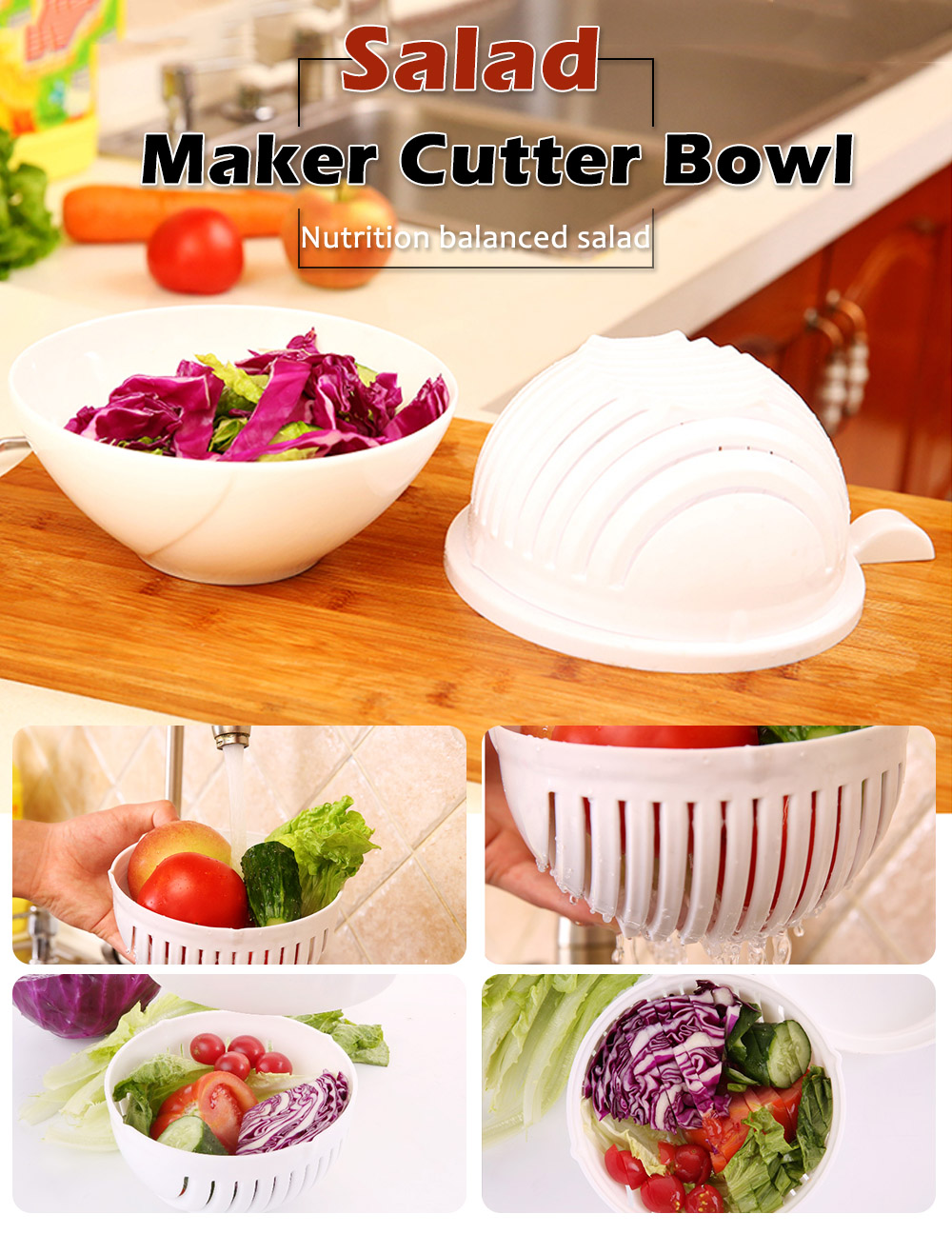 Practical Salad Maker Cutter Bowl Fruit Vegetable Washer